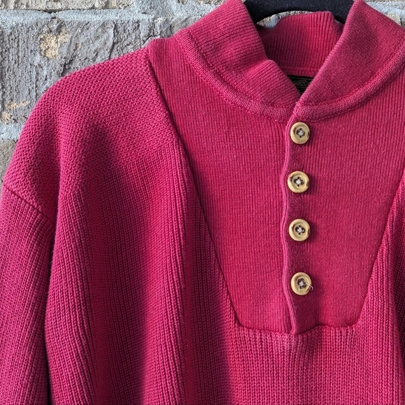 VTG 80s Eddie Bauer Red 100% Cotton Henley Sweater Size Large TALL - Picture 2 of 6